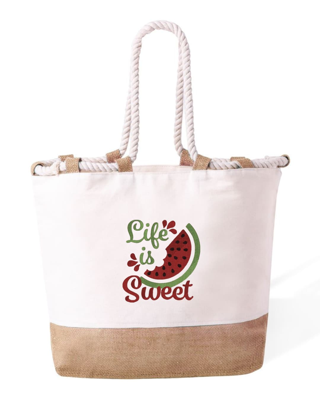 Borsa Mare in Cotone Resistente 280 g/m² – Manici Lunghi Rinforzati 50 cm – Design Ricamato Life in Sweet-Biiply