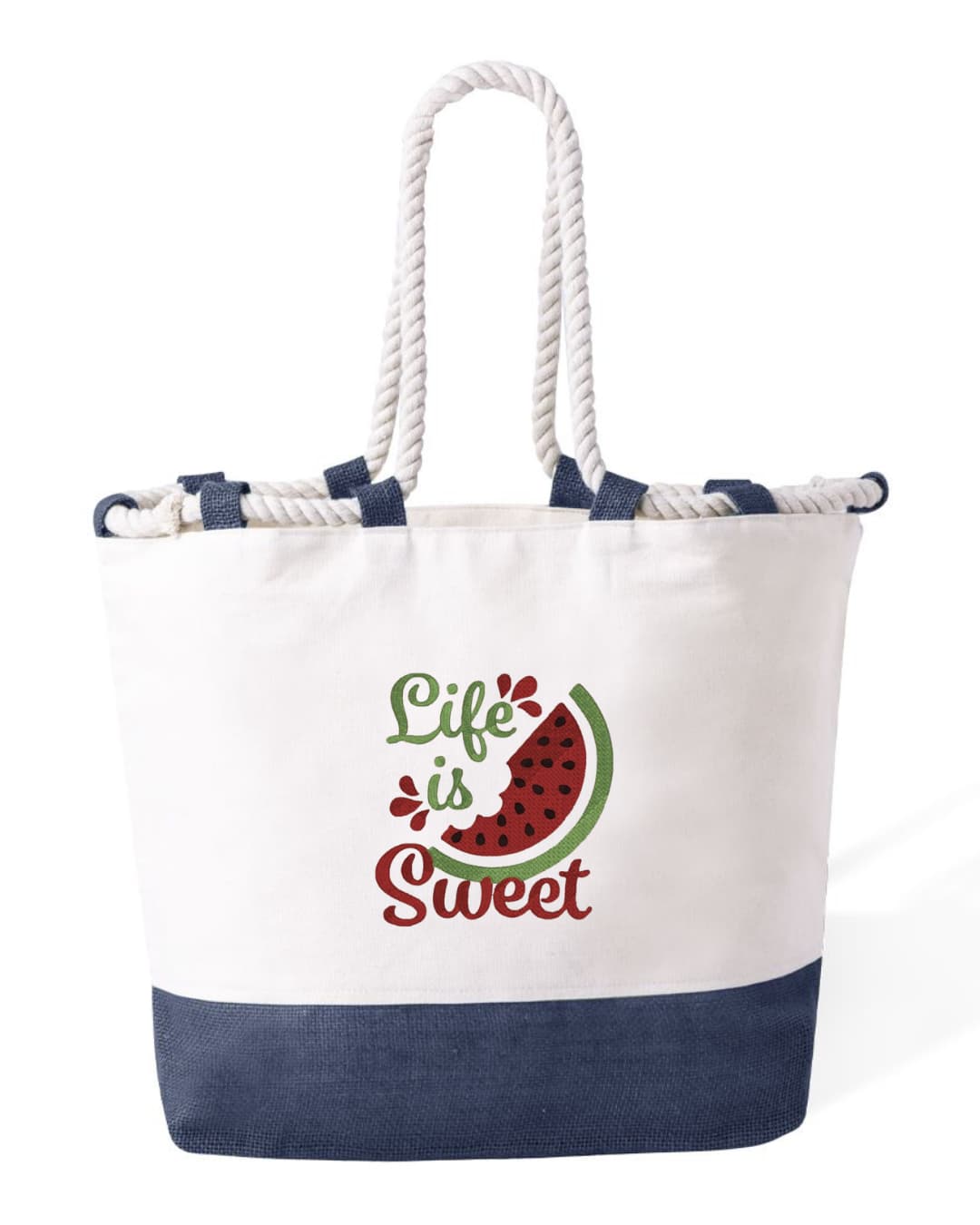 Borsa Mare in Cotone Resistente 280 g/m² – Manici Lunghi Rinforzati 50 cm – Design Ricamato Life in Sweet-Biiply