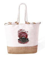 Bolso de Playa de Algodón Resistente 280 g/m² – Asas Largas Reforzadas 50 cm – Diseño Bordado Monte Fuji