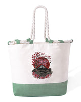 Bolso de Playa de Algodón Resistente 280 g/m² – Asas Largas Reforzadas 50 cm – Diseño Bordado Monte Fuji