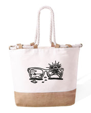 Borsa Mare in Cotone Resistente 280 g/m² – Manici Lunghi Rinforzati 50 cm – Design Ricamato Occhiali e Spiaggia Bianco e Nero-Biiply