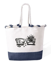 Borsa Mare in Cotone Resistente 280 g/m² – Manici Lunghi Rinforzati 50 cm – Design Ricamato Occhiali e Spiaggia Bianco e Nero-Biiply