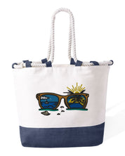 Borsa Mare in Cotone Resistente 280 g/m² – Manici Lunghi Rinforzati 50 cm – Design Ricamato Occhiali e Spiaggia-Biiply