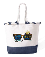 Borsa Mare in Cotone Resistente 280 g/m² – Manici Lunghi Rinforzati 50 cm – Design Ricamato Occhiali e Spiaggia