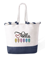 Bolso de Playa de Algodón Resistente 280 g/m² – Asas Largas Reforzadas 50 cm – Diseño Bordado Texto "summer" sobre polos de hielo