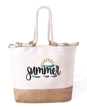 Borsa Mare in Cotone Resistente 280 g/m² – Manici Lunghi Rinforzati 50 cm – Design Ricamato Sole e onde-Biiply