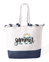 Bolsa de Playa de Algodón Resistente 280 g/m² – Asas Largas Reforzadas 50 cm – Diseño Bordado Sol y olas