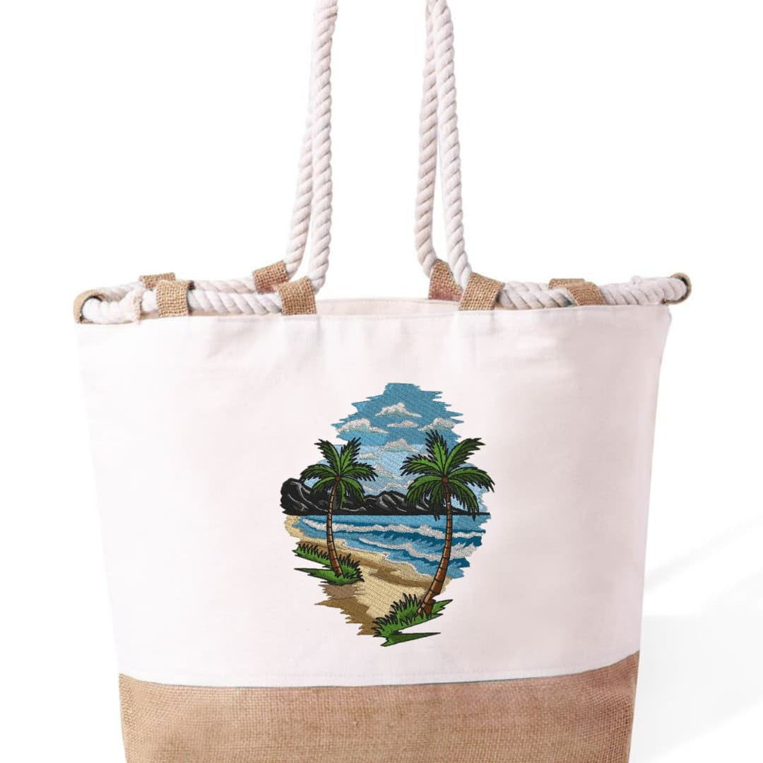m² – Manici Lunghi Rinforzati 50 cm – Design Ricamato Spiaggia con palme-Biiply