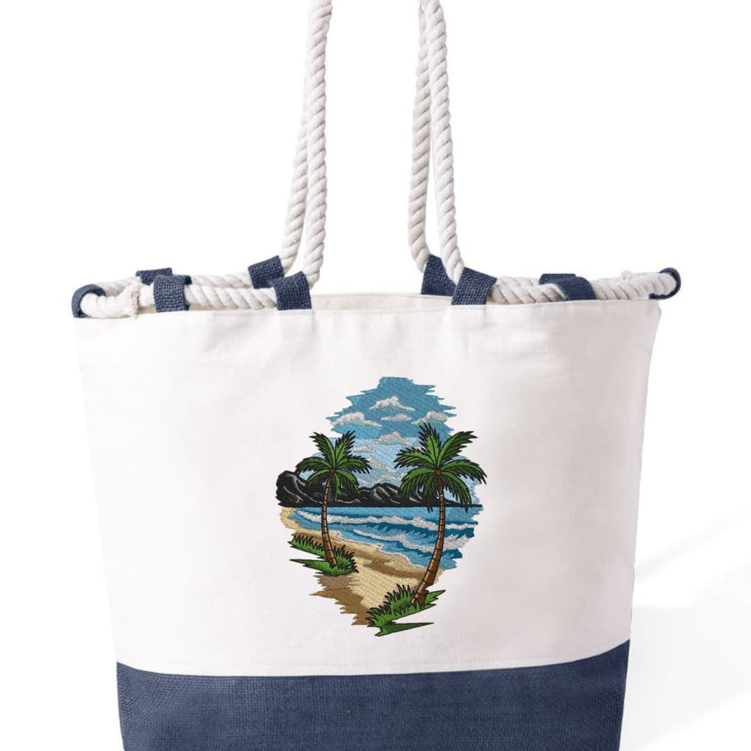 m² – Manici Lunghi Rinforzati 50 cm – Design Ricamato Spiaggia con palme-Biiply