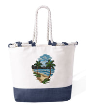 Borsa Mare in Cotone Resistente 280 g/m² – Manici Lunghi Rinforzati 50 cm – Design Ricamato Spiaggia con palme-Biiply