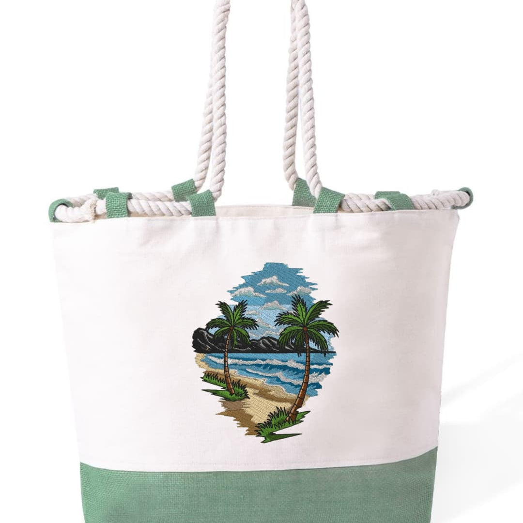 m² – Manici Lunghi Rinforzati 50 cm – Design Ricamato Spiaggia con palme-Biiply
