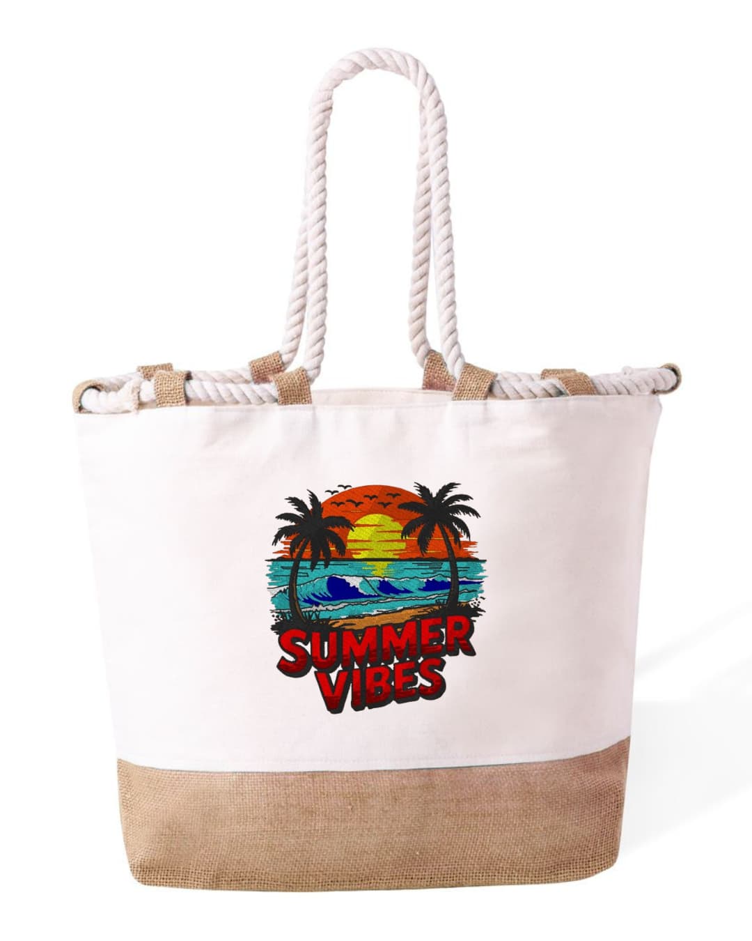 Borsa Mare in Cotone Resistente 280 g/m² – Manici Lunghi Rinforzati 50 cm – Design Ricamato Summer Vibes-Biiply