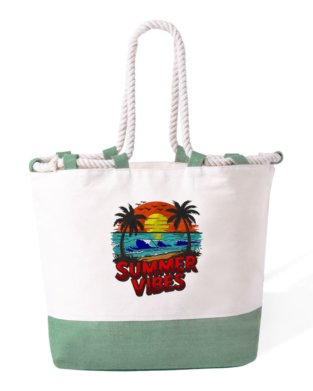 Borsa Mare in Cotone Resistente 280 g/m² – Manici Lunghi Rinforzati 50 cm – Design Ricamato Summer Vibes-Biiply