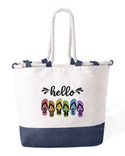 Borsa Mare in Cotone Resistente 280 g/m² – Manici Lunghi Rinforzati 50 cm – Design Ricamato con ciabatte e scritta hello summer-Biiply
