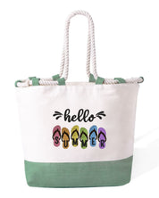 Borsa Mare in Cotone Resistente 280 g/m² – Manici Lunghi Rinforzati 50 cm – Design Ricamato con ciabatte e scritta hello summer-Biiply