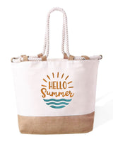 Borsa Mare in Cotone Resistente 280 g/m² – Manici Lunghi Rinforzati 50 cm – Design Ricamato con scritta hello hummer con sole e mare