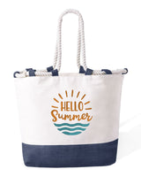 Bolso de Playa de Algodón Resistente 280 g/m² – Asas Largas Reforzadas 50 cm – Diseño Bordado con la frase hello hummer con sol y mar