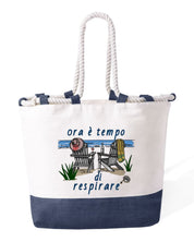 Borsa Mare in Cotone Resistente 280 g/m² – Manici Lunghi Rinforzati 50 cm – Design Ricamato ora è tempo di respirare-Biiply