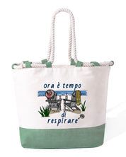 Borsa Mare in Cotone Resistente 280 g/m² – Manici Lunghi Rinforzati 50 cm – Design Ricamato ora è tempo di respirare-Biiply