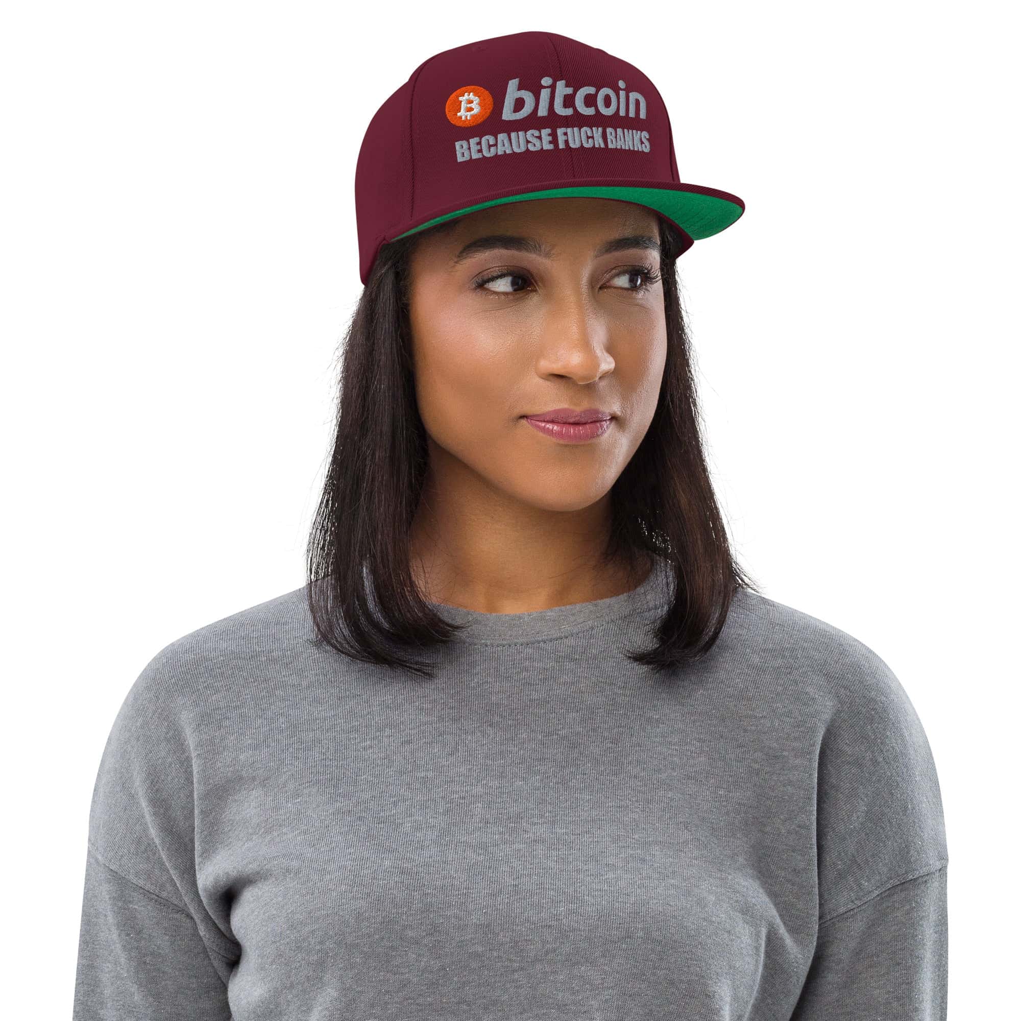 Cappellino Ricamato Unisex Snapback Regolabile – Design Bitcoin Fuck Banks-Biiply