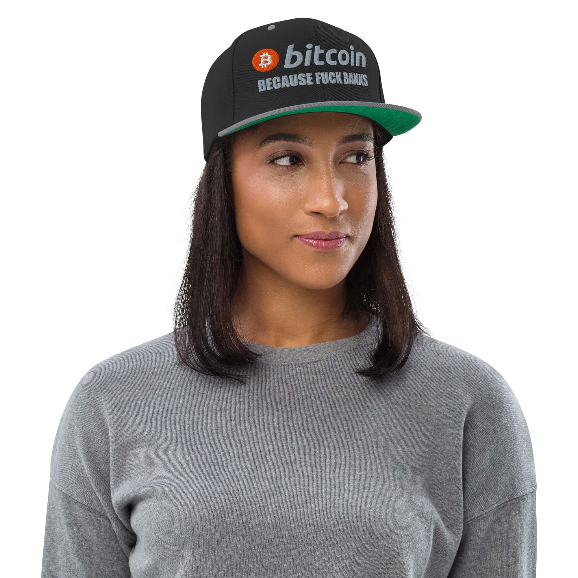 Cappellino Ricamato Unisex Snapback Regolabile – Design Bitcoin Fuck Banks-Biiply