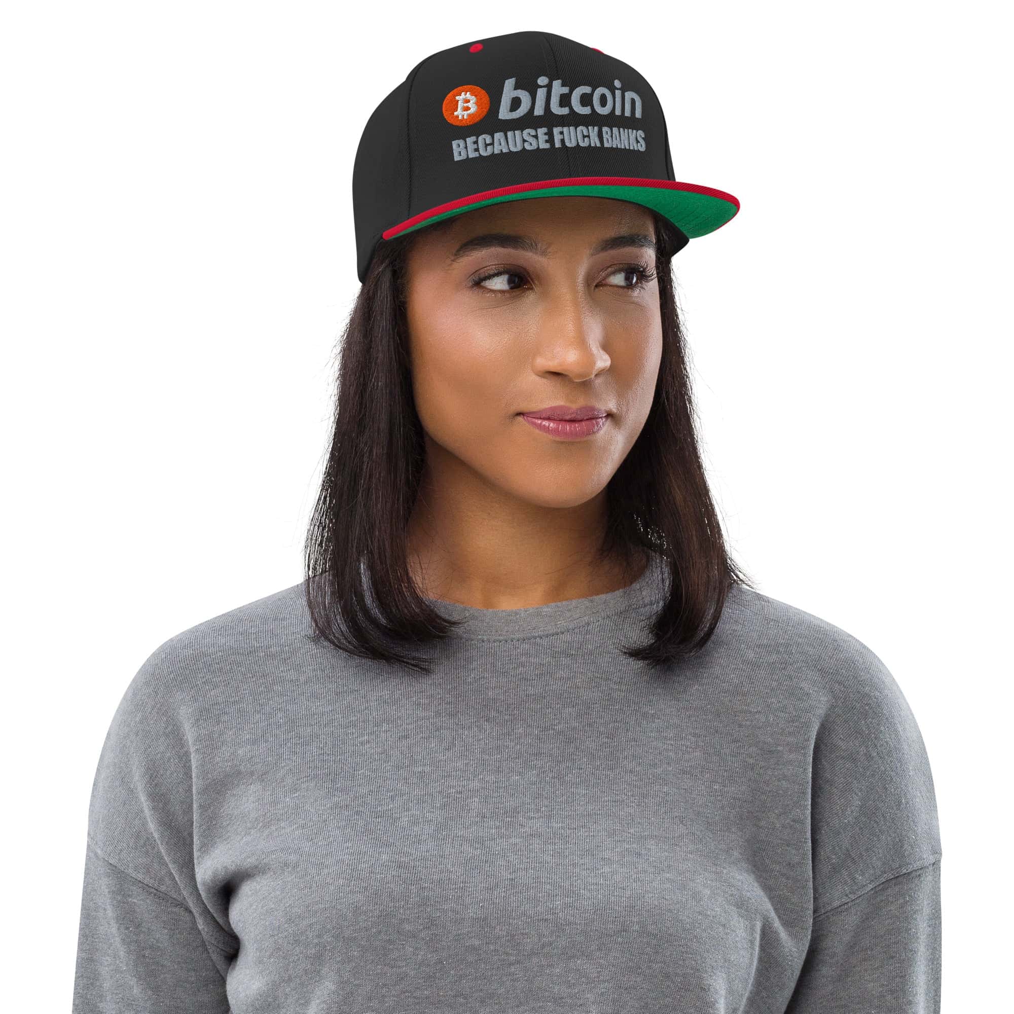Cappellino Ricamato Unisex Snapback Regolabile – Design Bitcoin Fuck Banks-Biiply