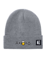 Recycled RPET Knit Hat – Soft and Warm – Naturaleine Sustainable Line – Embroidered Design Sad Face + Beer = Happy Face