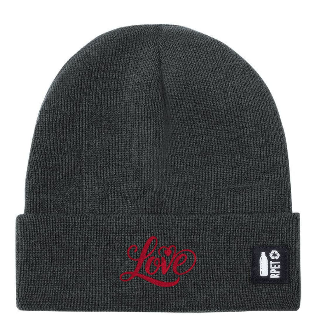 Cappello a Maglia in RPET Riciclato – Morbido e Caldo – Linea Sostenibile Naturaleine – Design Ricamato Scritta Love-Biiply