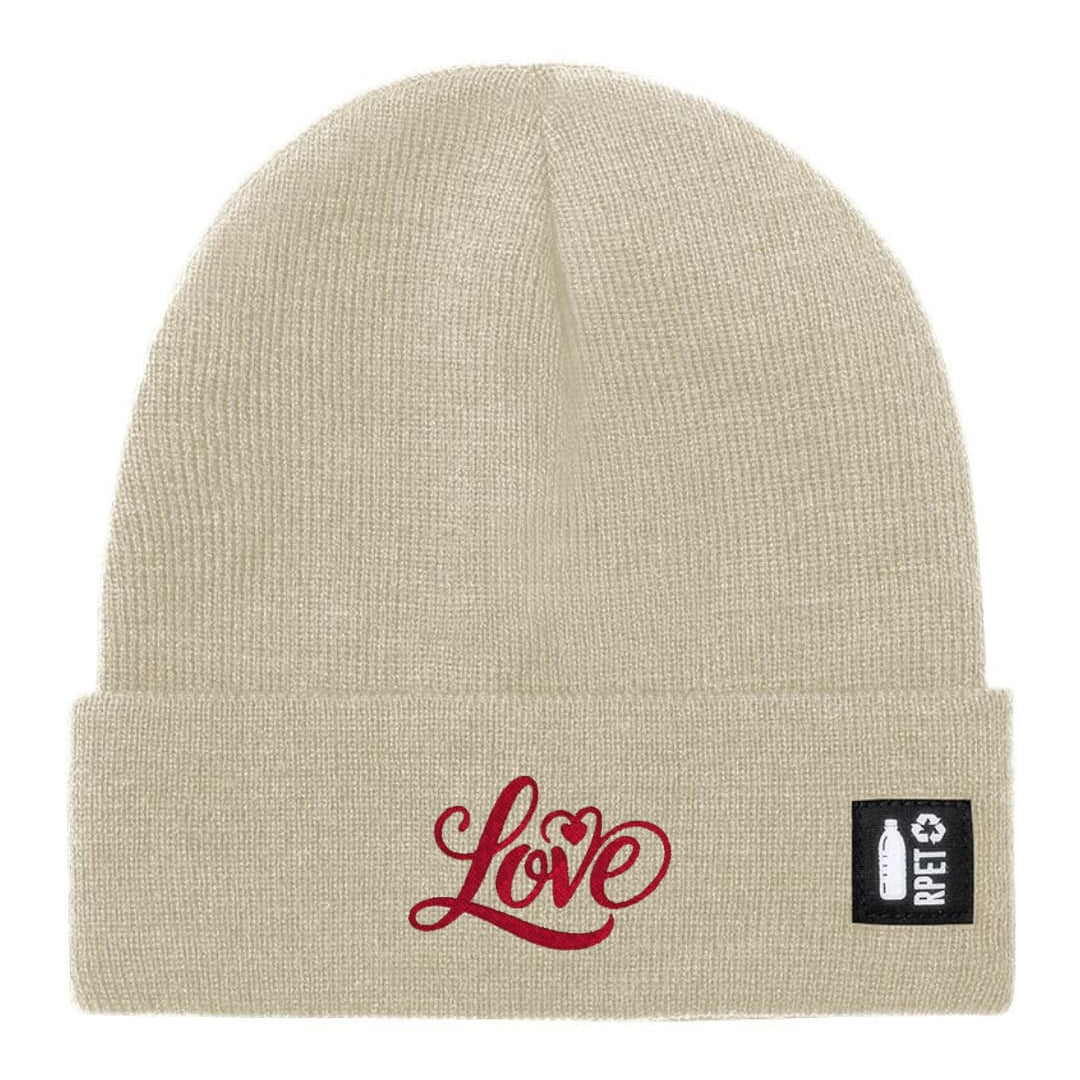 Cappello a Maglia in RPET Riciclato – Morbido e Caldo – Linea Sostenibile Naturaleine – Design Ricamato Scritta Love-Biiply