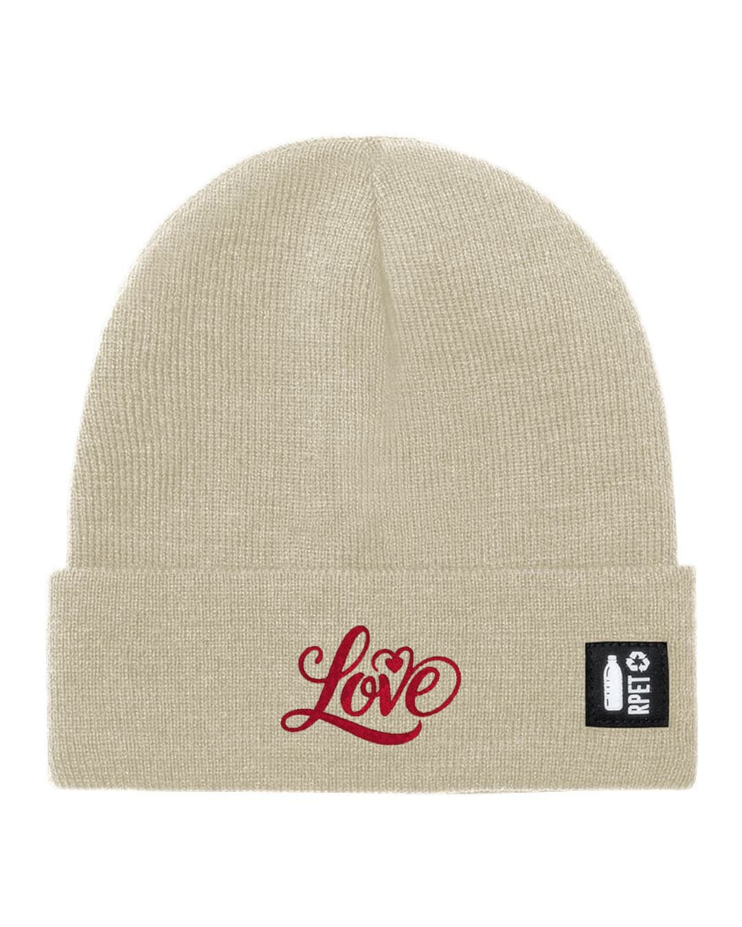 Cappello a Maglia in RPET Riciclato – Morbido e Caldo – Linea Sostenibile Naturaleine – Design Ricamato Scritta Love-Biiply