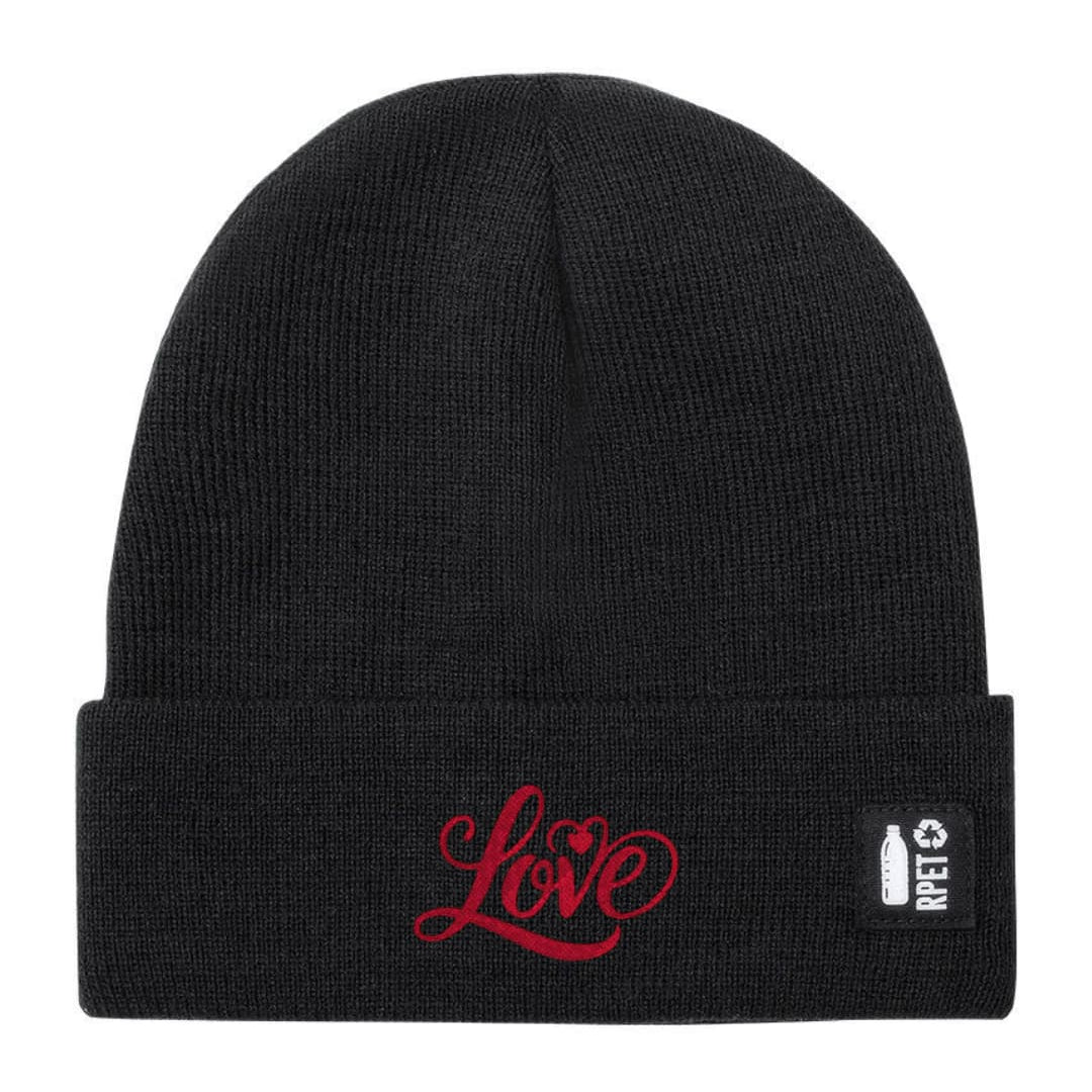 Cappello a Maglia in RPET Riciclato – Morbido e Caldo – Linea Sostenibile Naturaleine – Design Ricamato Scritta Love-Biiply
