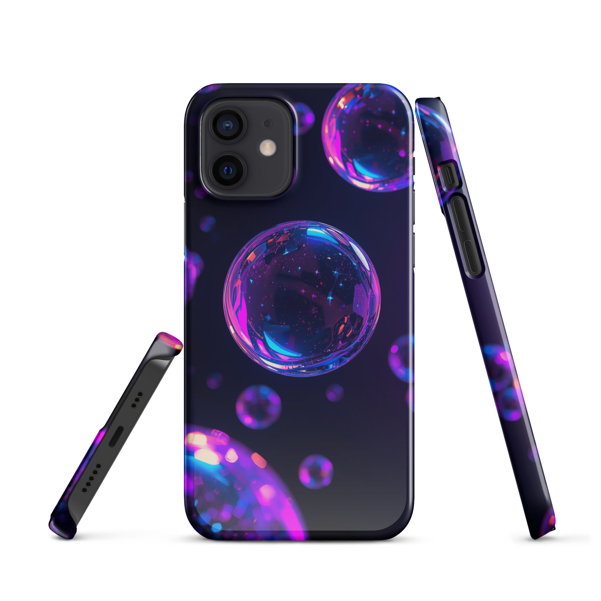 Cover iPhone Resistente – Compatibile con Ricarica Wireless – Design Purple Bubbles-Biiply