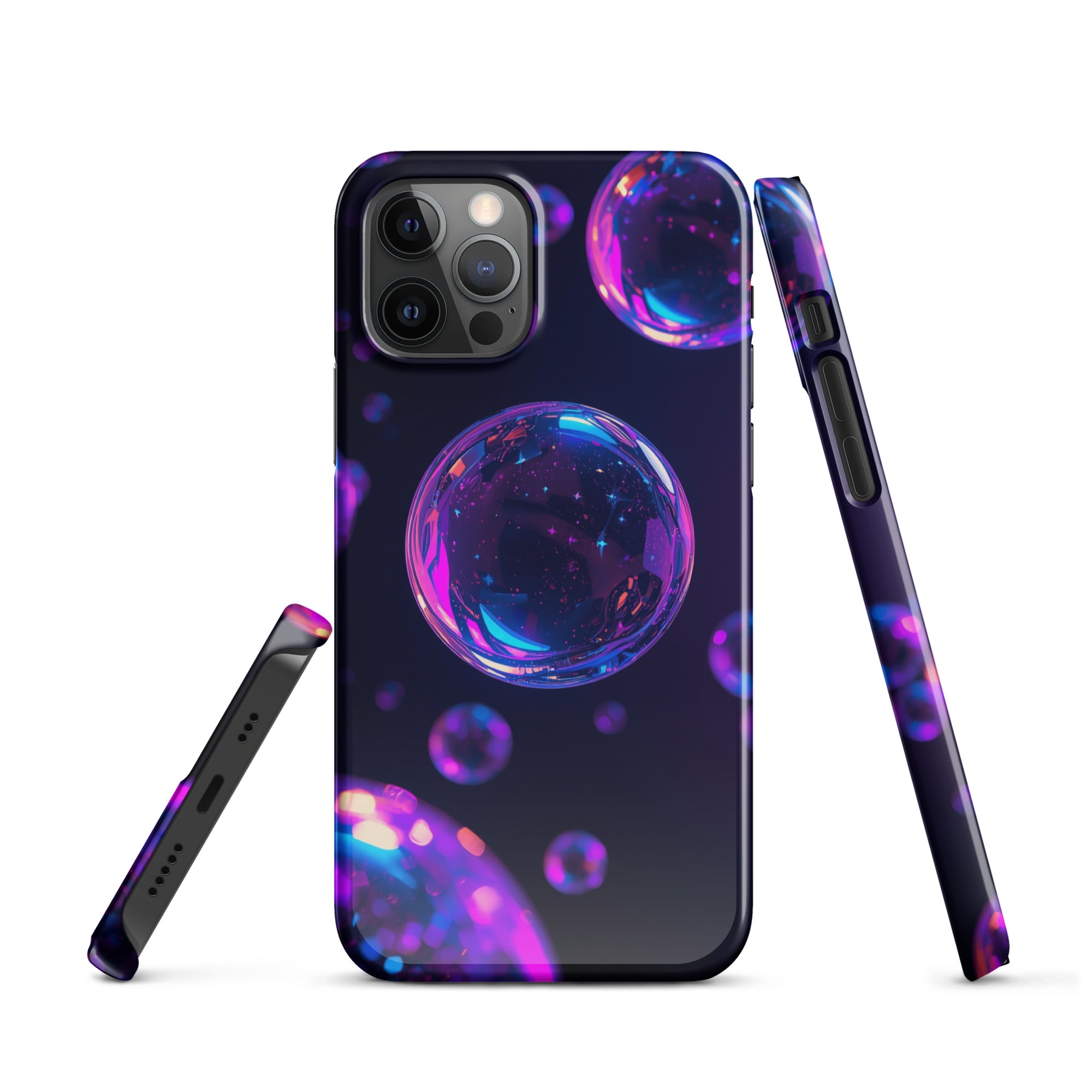 Cover iPhone Resistente – Compatibile con Ricarica Wireless – Design Purple Bubbles-Biiply