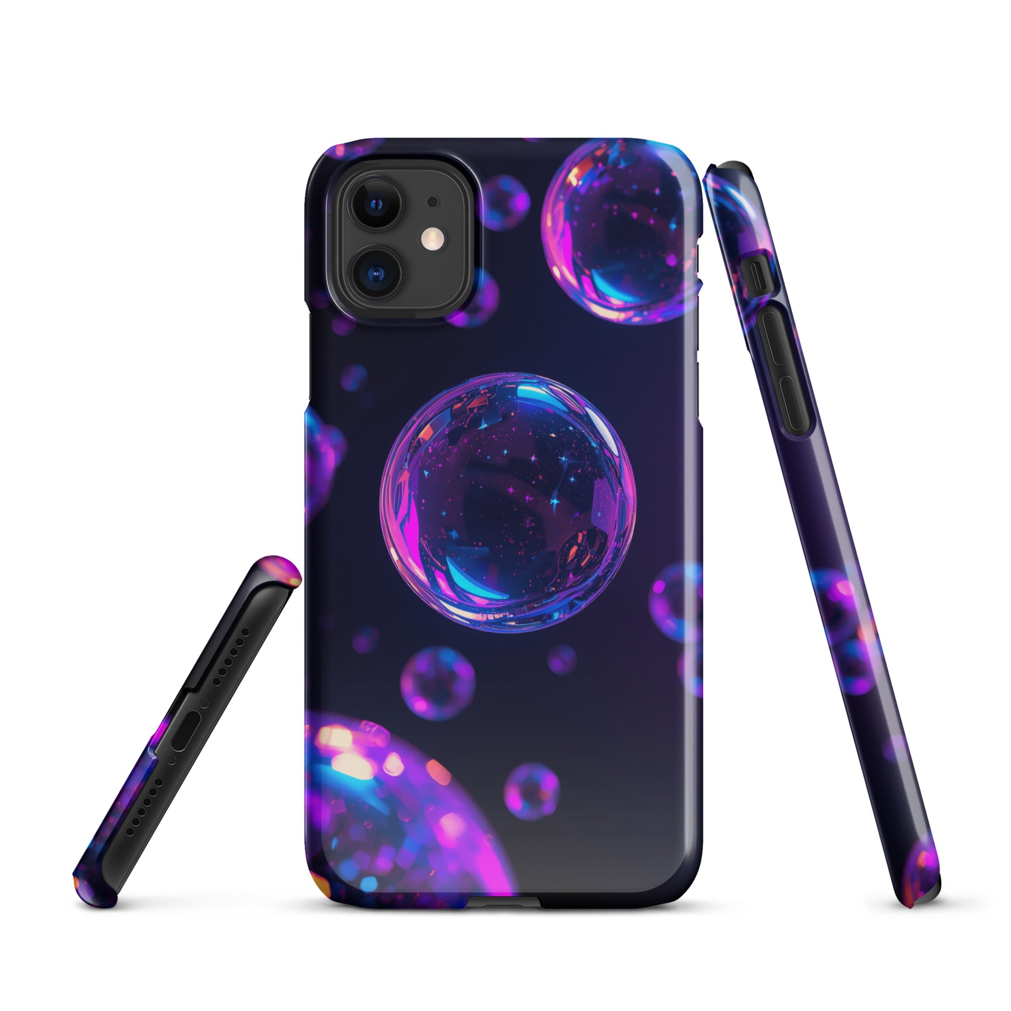 Cover iPhone Resistente – Compatibile con Ricarica Wireless – Design Purple Bubbles-Biiply