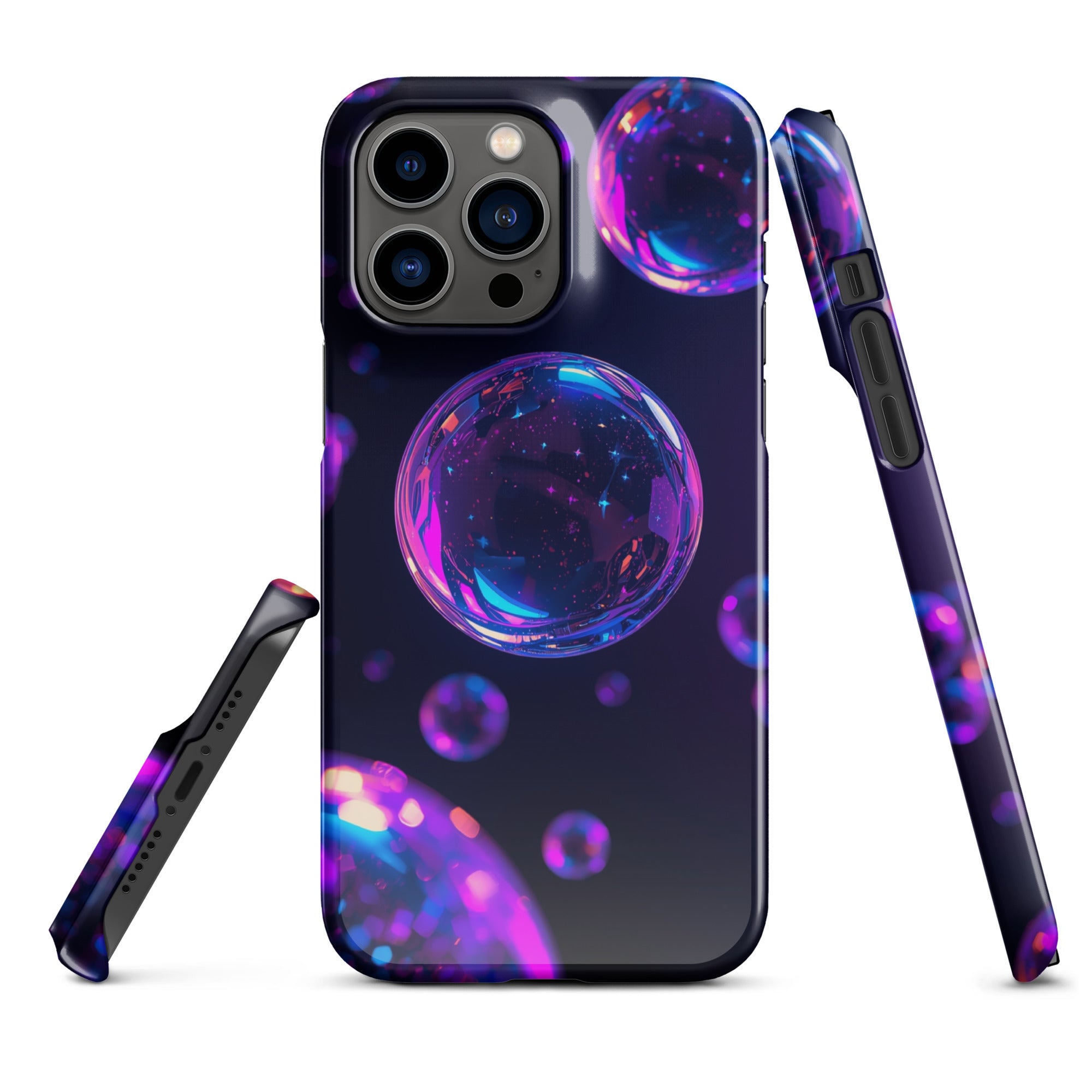 Cover iPhone Resistente – Compatibile con Ricarica Wireless – Design Purple Bubbles-Biiply