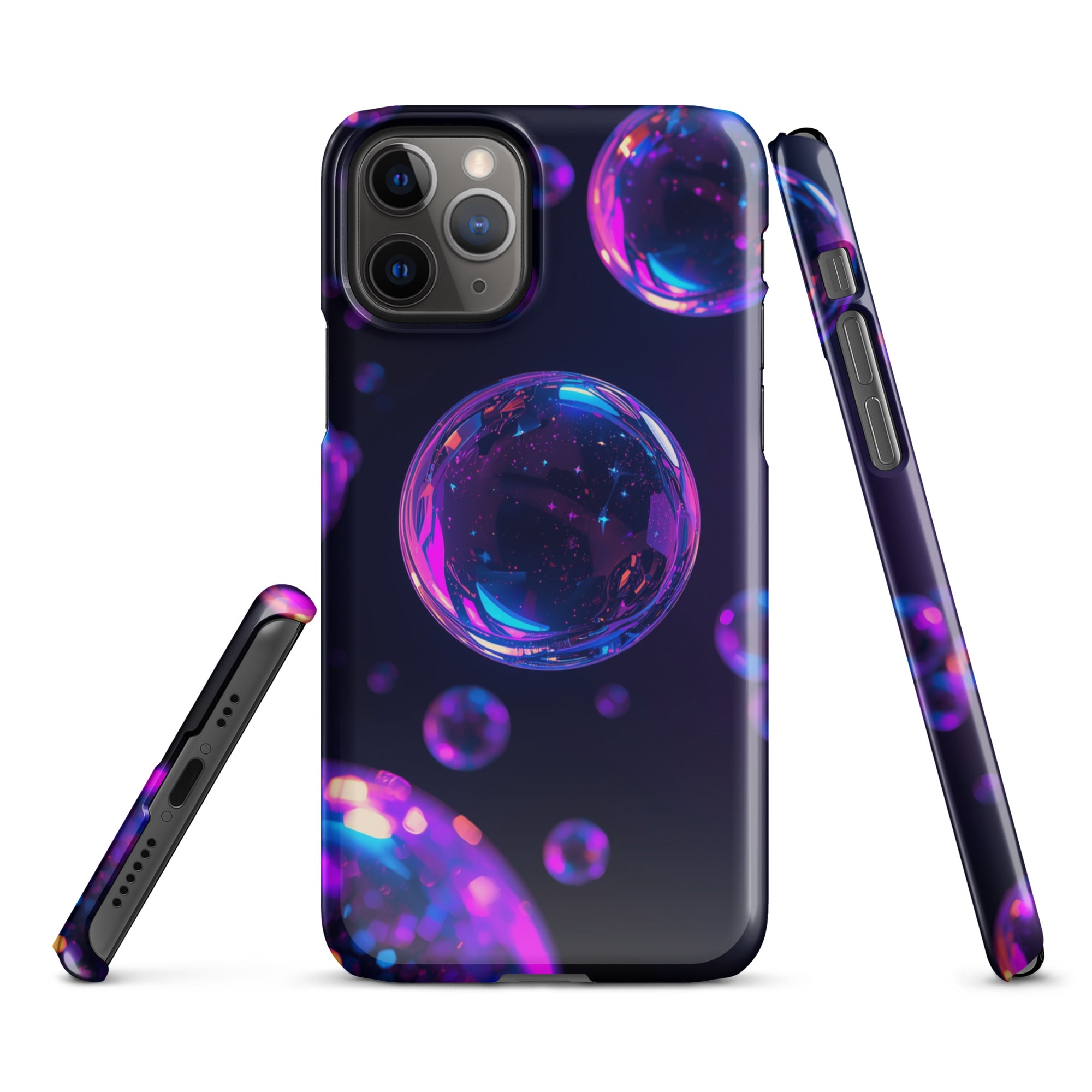 Cover iPhone Resistente – Compatibile con Ricarica Wireless – Design Purple Bubbles-Biiply