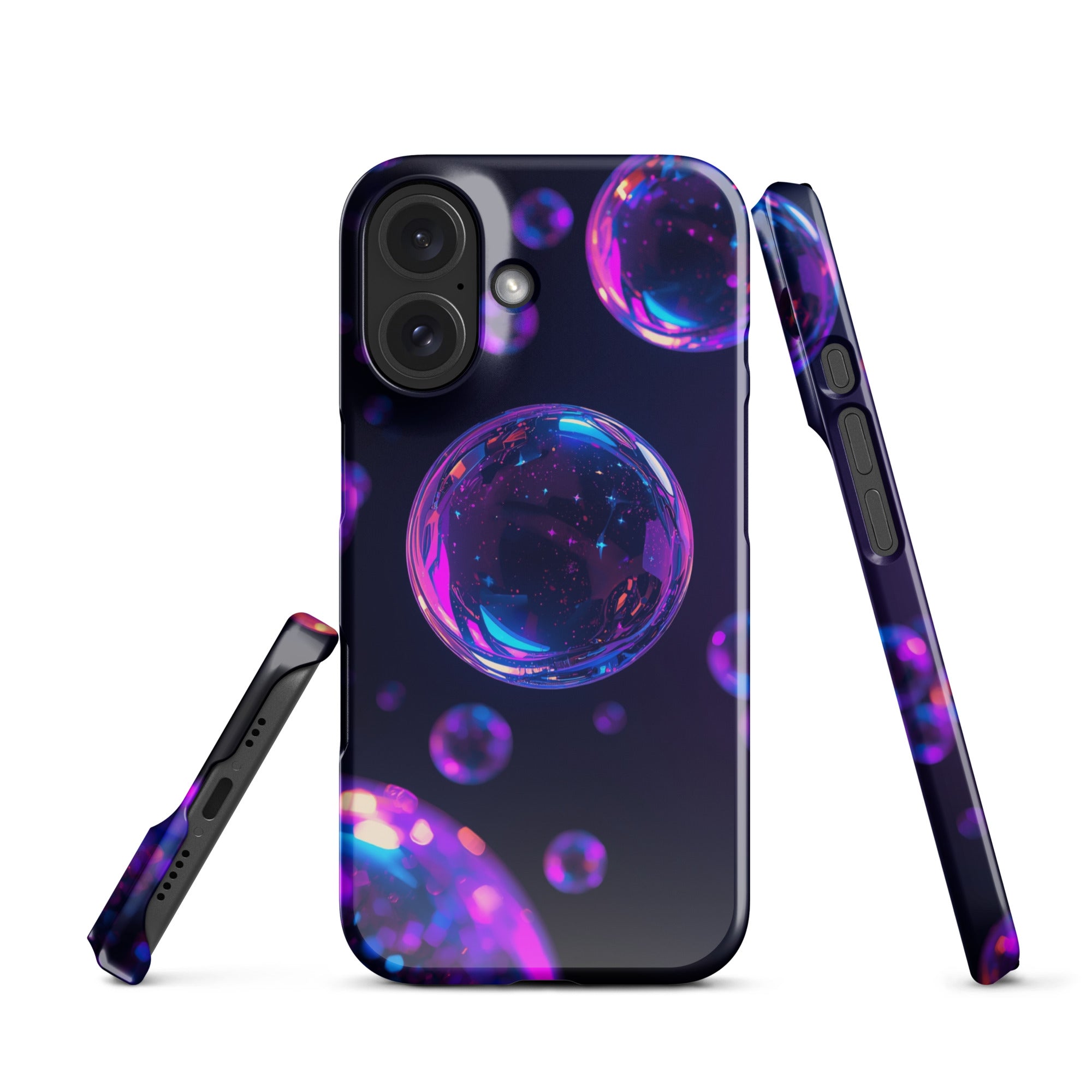 Cover iPhone Resistente – Compatibile con Ricarica Wireless – Design Purple Bubbles-Biiply