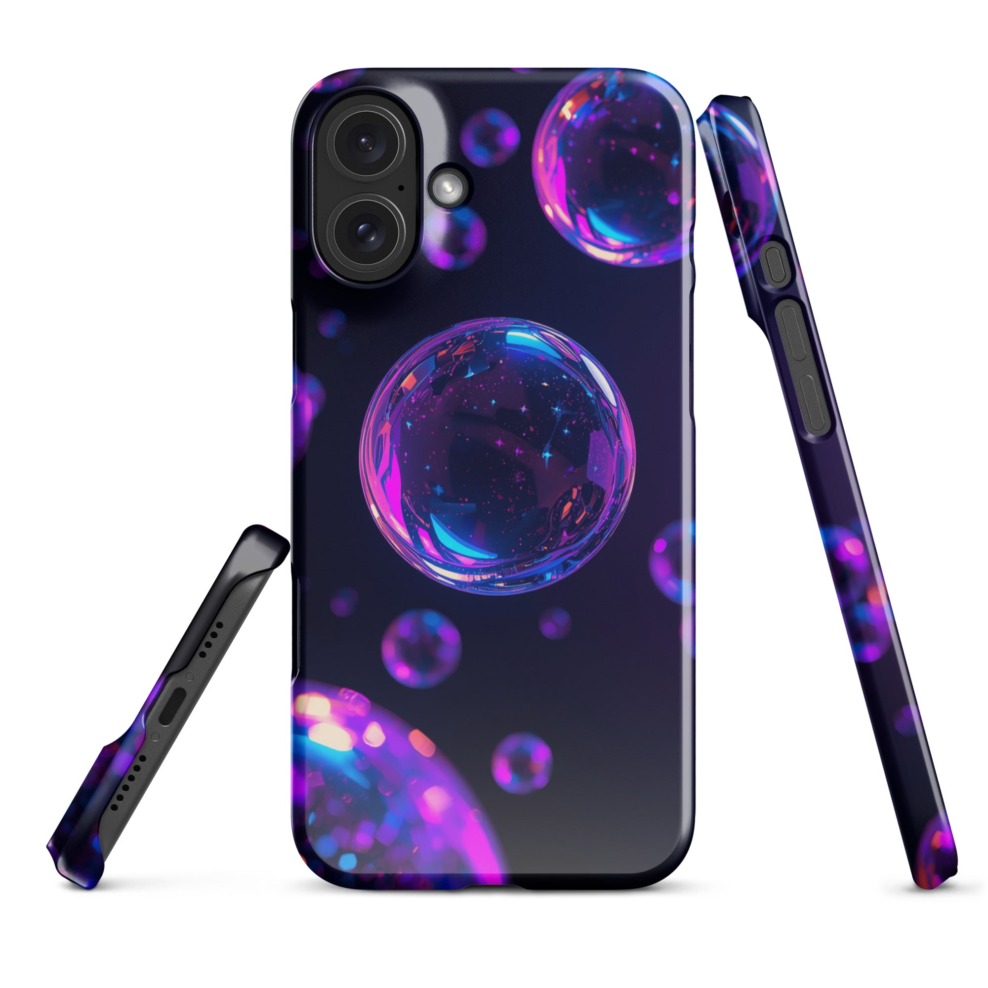 Cover iPhone Resistente – Compatibile con Ricarica Wireless – Design Purple Bubbles-Biiply
