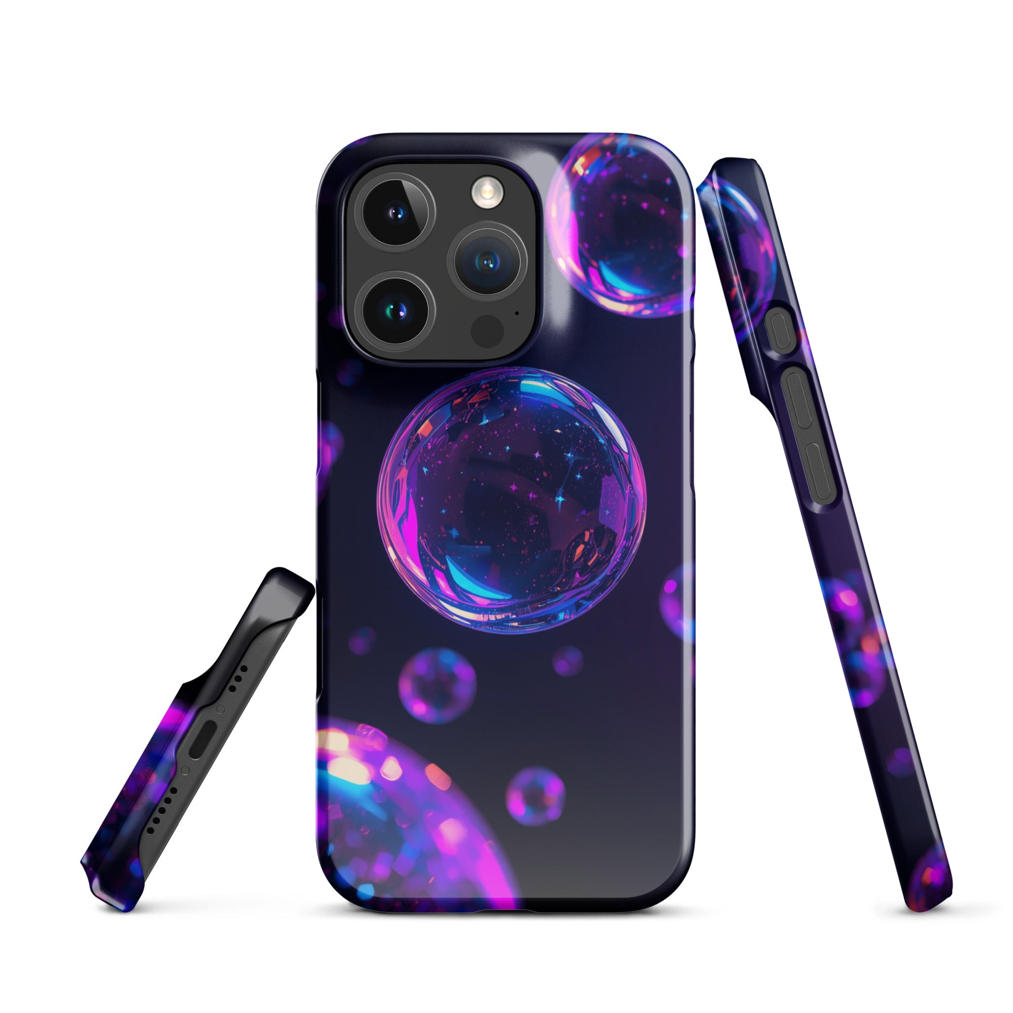 Cover iPhone Resistente – Compatibile con Ricarica Wireless – Design Purple Bubbles-Biiply