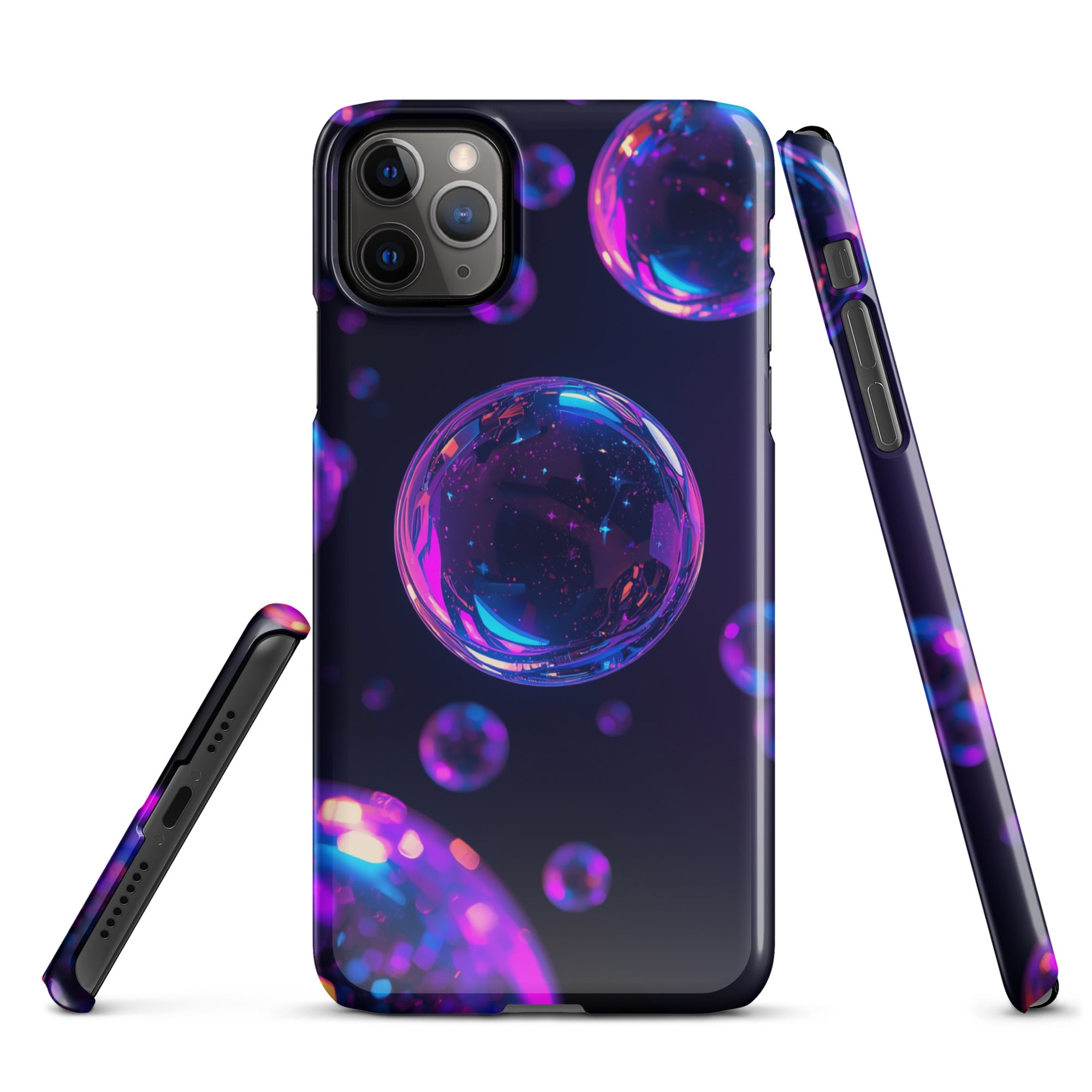 Cover iPhone Resistente – Compatibile con Ricarica Wireless – Design Purple Bubbles-Biiply