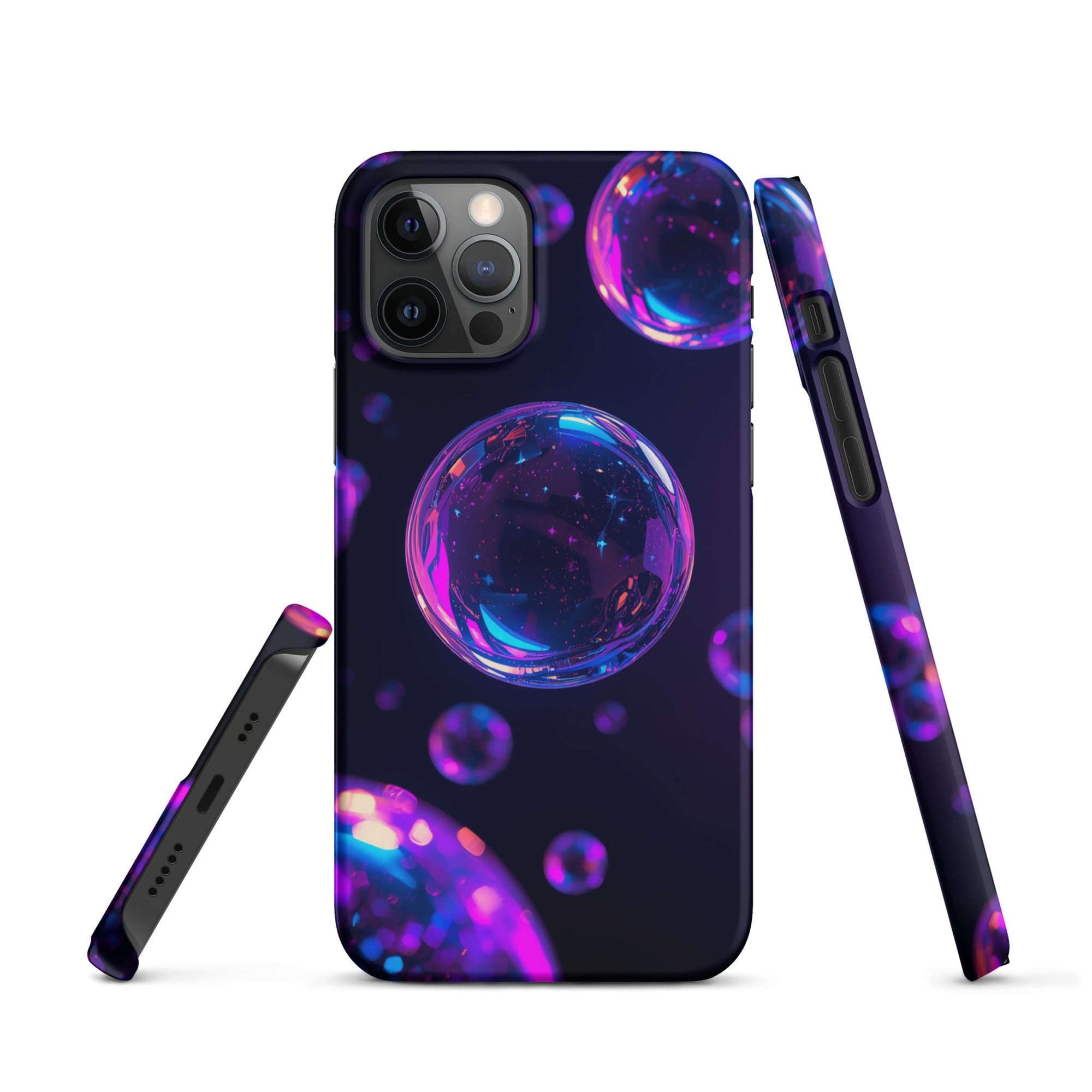 Cover iPhone Resistente – Compatibile con Ricarica Wireless – Design Purple Bubbles-Biiply