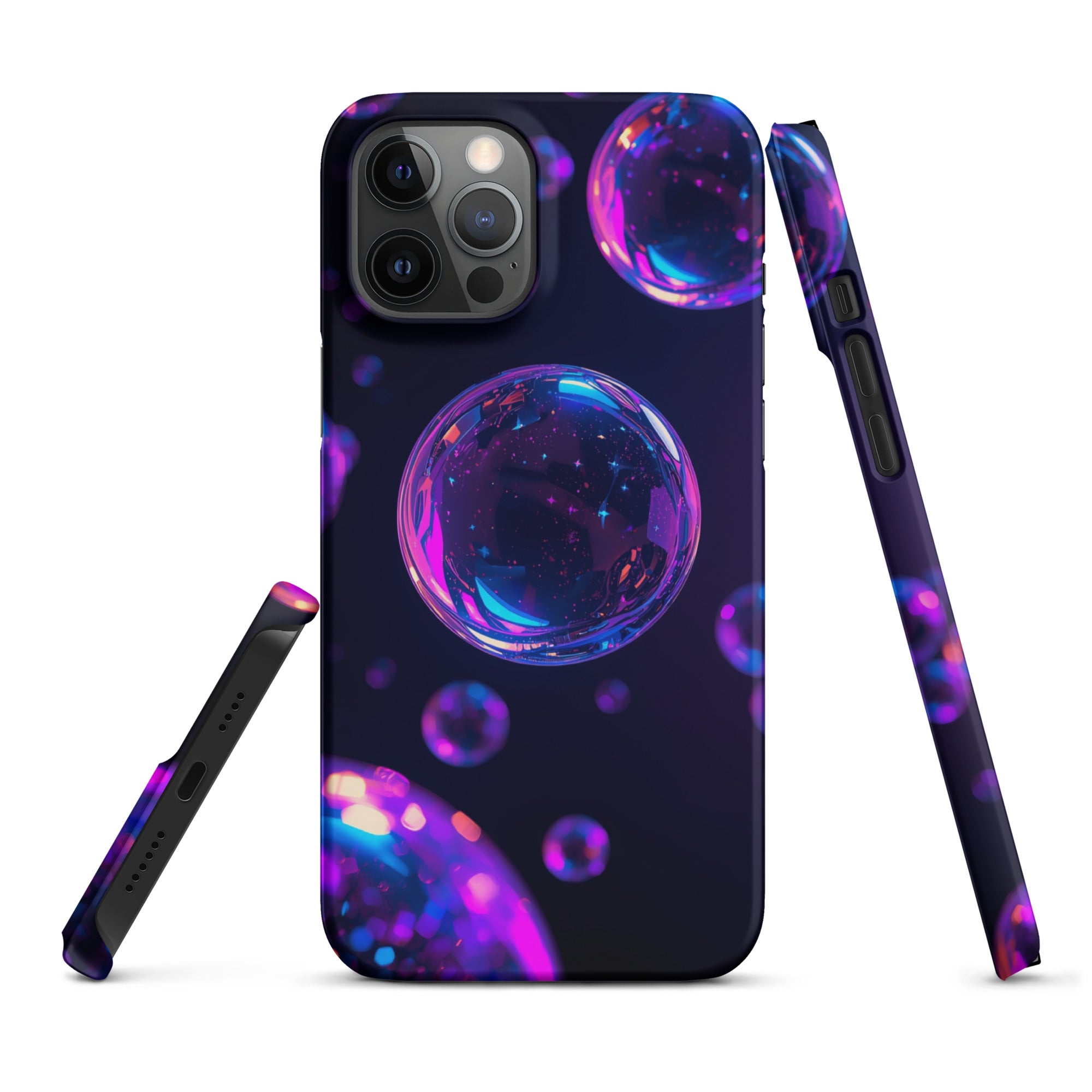 Cover iPhone Resistente – Compatibile con Ricarica Wireless – Design Purple Bubbles-Biiply