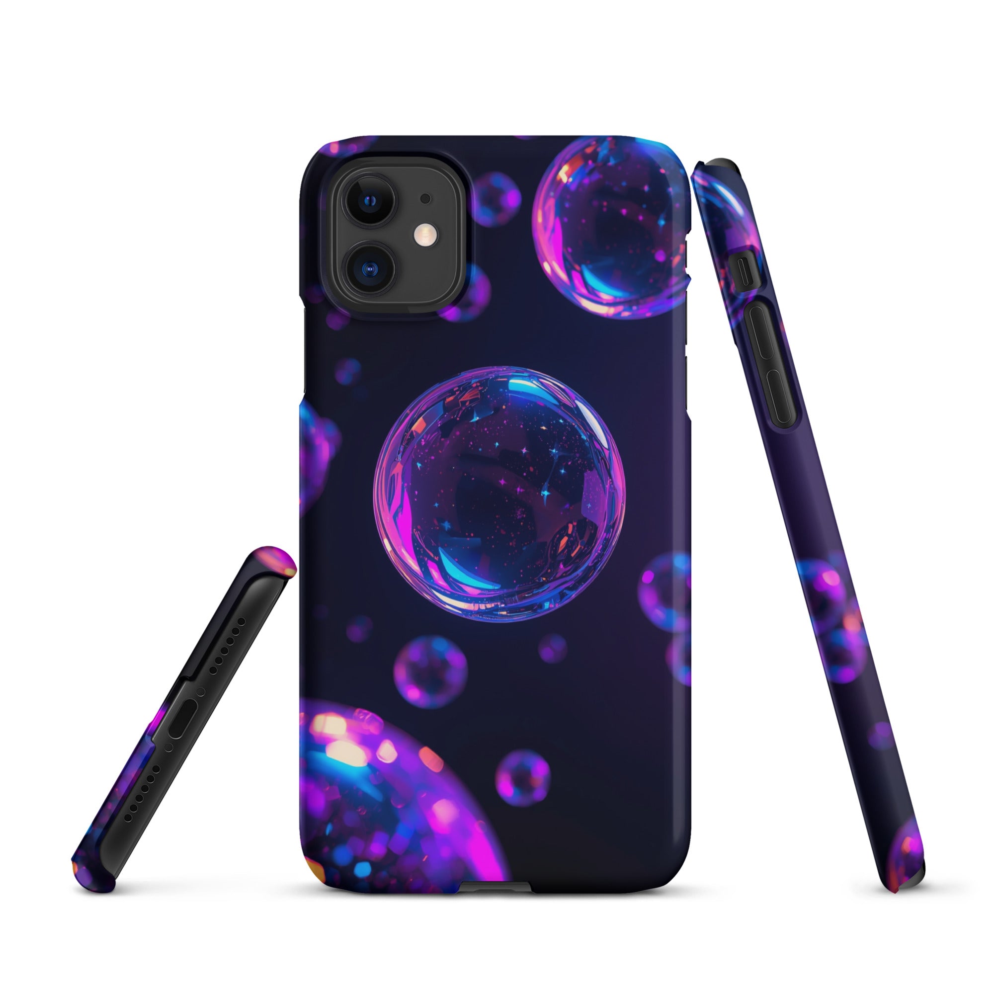 Cover iPhone Resistente – Compatibile con Ricarica Wireless – Design Purple Bubbles-Biiply