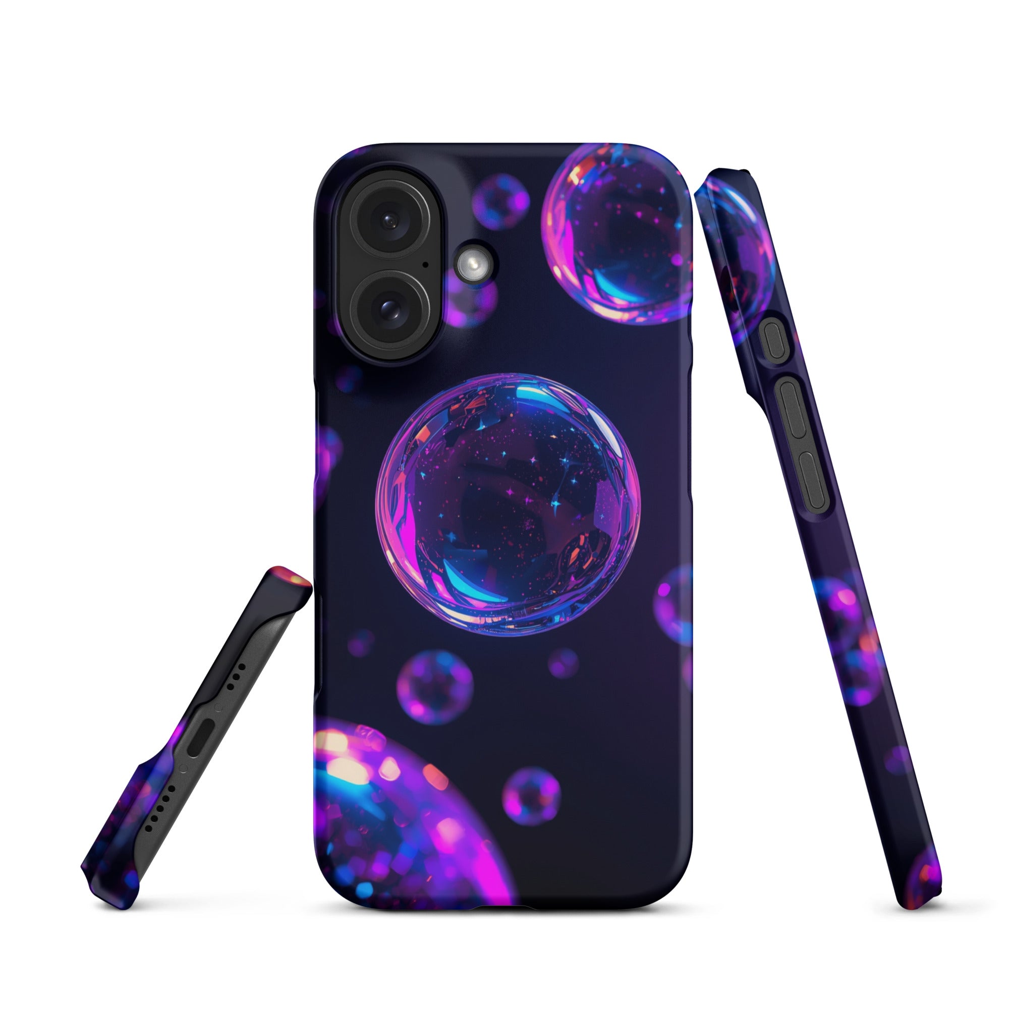Cover iPhone Resistente – Compatibile con Ricarica Wireless – Design Purple Bubbles-Biiply