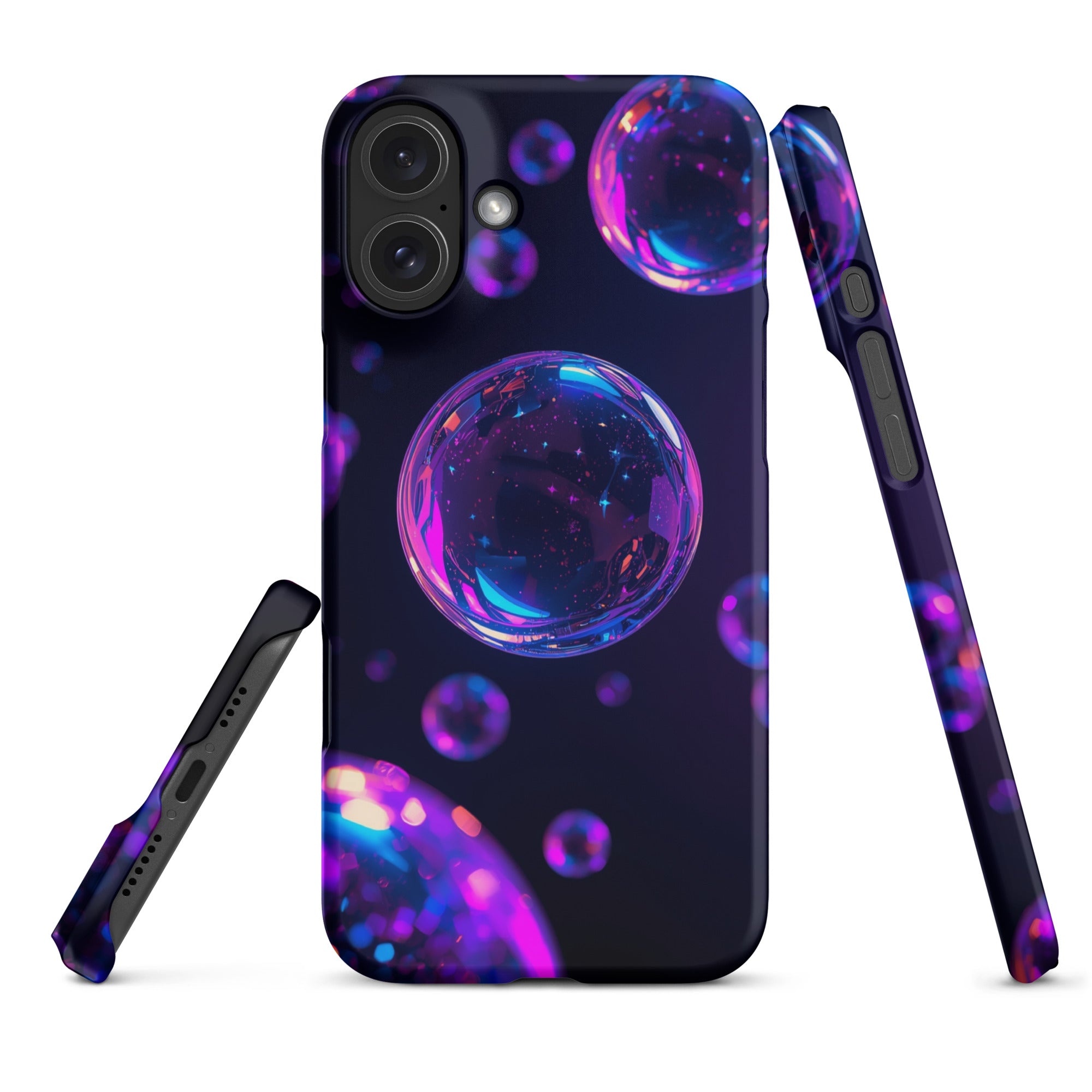 Cover iPhone Resistente – Compatibile con Ricarica Wireless – Design Purple Bubbles-Biiply