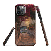 Cover iPhone Resistente – Compatibile con Ricarica Wireless – Design Tra Fiori e Pietra-Biiply