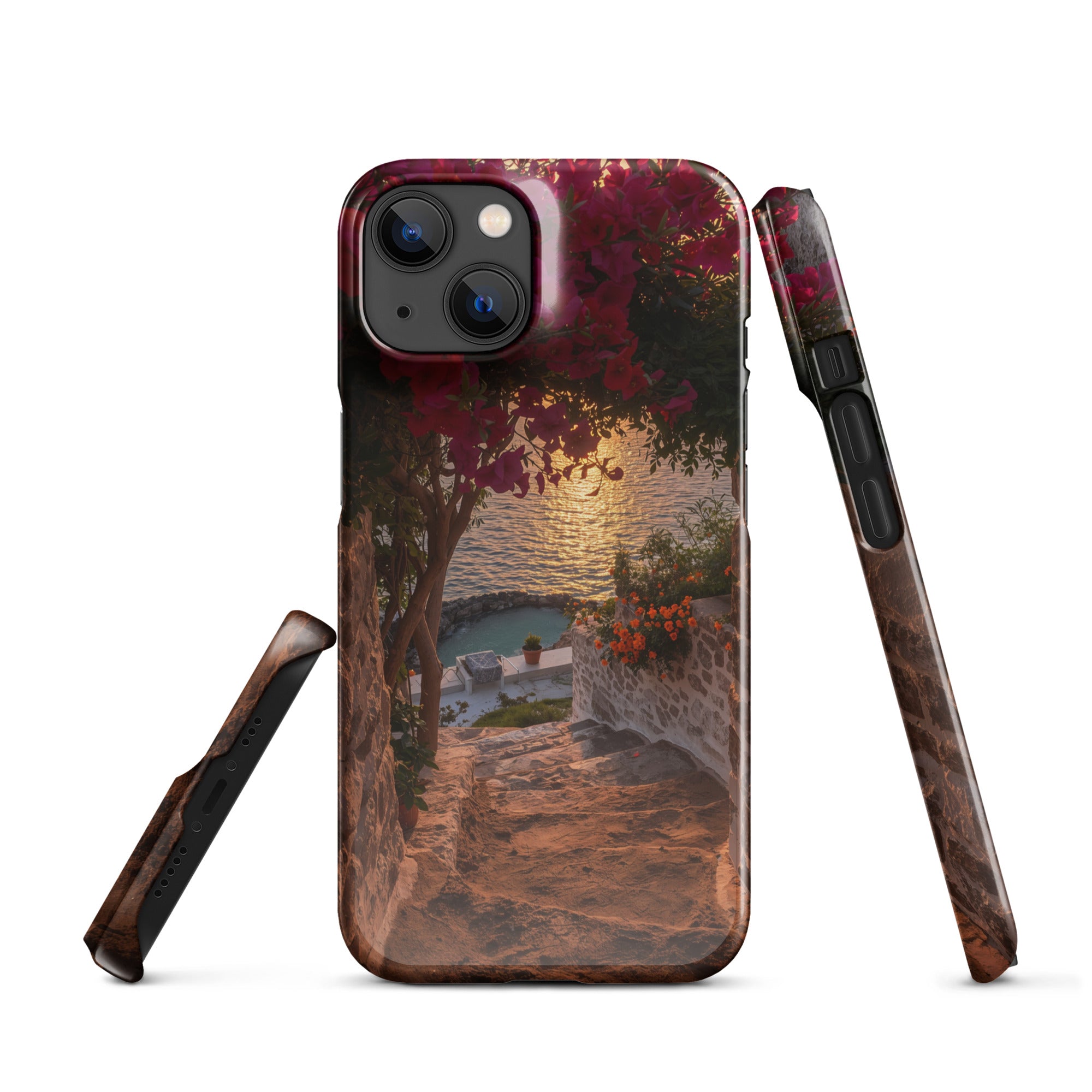 Cover iPhone Resistente – Compatibile con Ricarica Wireless – Design Tra Fiori e Pietra-Biiply