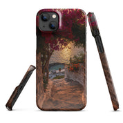 Cover iPhone Resistente – Compatibile con Ricarica Wireless – Design Tra Fiori e Pietra-Biiply