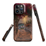 Cover iPhone Resistente – Compatibile con Ricarica Wireless – Design Tra Fiori e Pietra-Biiply