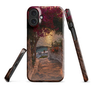 Cover iPhone Resistente – Compatibile con Ricarica Wireless – Design Tra Fiori e Pietra-Biiply